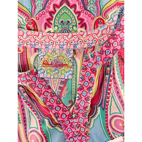 Robert Graham Womens Top Pink Tunic Paisley V Neck Embroidered Blouse Boho XL - Picture 3 of 12
